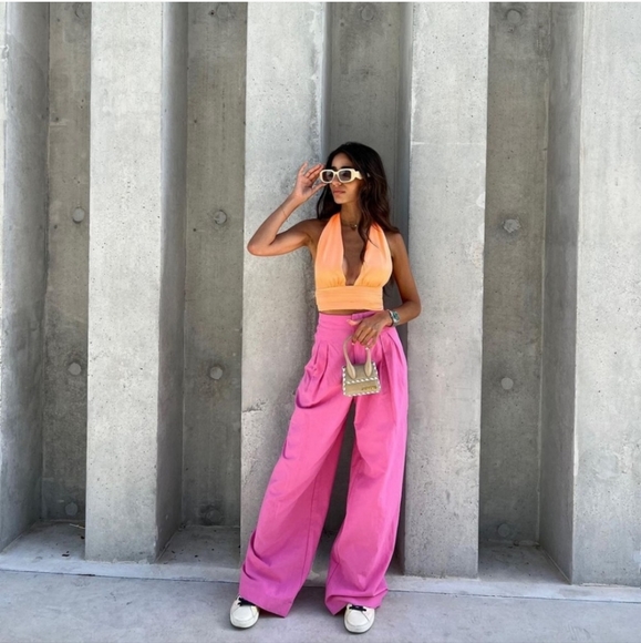 Zara Pleated Linen Blend Bloggers Favorite Pants Size S & XXL Pink NWT - Picture 2 of 13